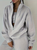 kkboxly  Casual Matching Two-piece Set, Zip Up Sweatshirt  & Solid Sweatpants Outfits, Women's Clothing