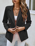 kkboxly  Solid Double Breasted Blazer, Elegant Open Front Long Sleeve Work Office Outerwear, Women's Clothing
