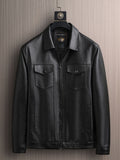 kkboxly  Full Zip Up PU Jacket, Men's Casual Windbreaker Jacket Faux Leather Coat Lapel Coat For Spring Autumn