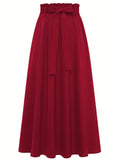 Solid Belted Maxi Skirts, Elegant Pleated Versatile Skirts, Women's Clothing