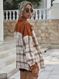 Plaid Print Button Front Jacket, Casual Long Sleeve Collar Outerwear, Women's Clothing