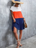 kkboxly  Women's Summer Dress Sleeveless Ruffle Sleeve Round Neck Mini Dress Color Block Loose Short Flowy Pleated Dress