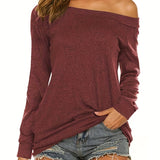 kkboxly  Solid Cold Shoulder T-shirt, Casual Long Sleeve T-Shirt For Spring & Fall, Women's Clothing