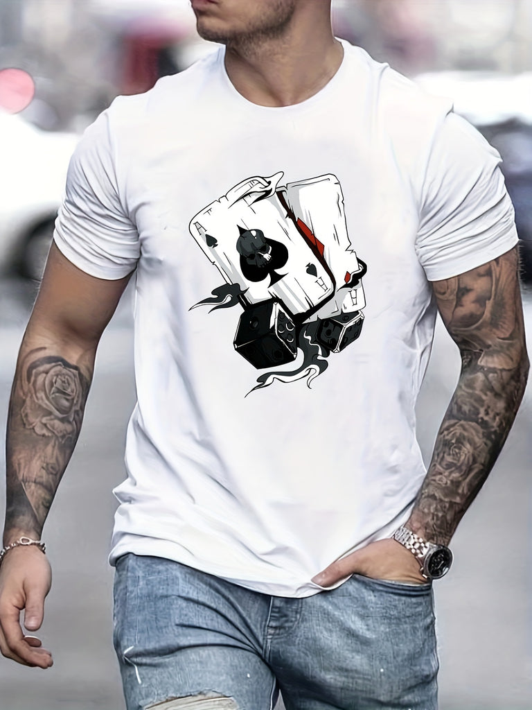 kkboxly  Poker Dice Print, Men's Graphic T-shirt, Casual Comfy Tees For Summer