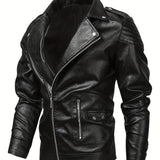 kkboxly  Stylish PU Leather Men's Lapel Collar Zipper Leather Jacket For Autumn And Winter