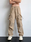 kkboxly  Solid Multi Flap Pockets Men's Straight Leg Cargo Pants, Loose Casual Outdoor Baggy Pants, Men's Work Pants Hiphop Style
