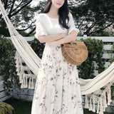 kkboxly  Floral Print Ruffle Trim Dress, Elegant Shirred High Waist Dress, Women's Clothing
