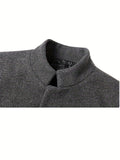 kkboxly  Classic Design Wool Blend Trench Coat, Men's Semi-formal Button Up Stand Collar Coat For Fall Winter Business