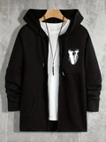 kkboxly  Letter V In The Mist Print Men's Hooded Sweatshirt Casual Long Sleeve Hoodies With Full Zip-Up Gym Sports Hooded Jacket