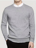 kkboxly  All Match Knitted Sweater, Men's Casual Warm Mid Stretch Solid Color Crew Neck Pullover Sweater For Fall Winter
