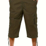 kkboxly  Men's Plain Zip Pocket Drawstring Hem Cargo Shorts For Spring And Summer