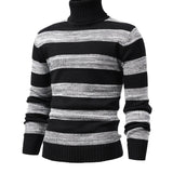 kkboxly  Turtle Neck Knitted Texture Sweater, Men's Casual Warm Striped Slightly Stretch Pullover Sweater For Fall Winter