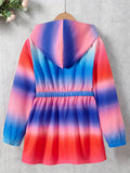 Tie Dye Long Sleeve Zip Front Hooded Jacket For Girls Spring Fall Gift