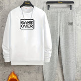 kkboxly  GAME OVER Print, Men's 2Pcs Outfits, Casual Crew Neck Long Sleeve Pullover Sweatshirt And Drawstring Sweatpants Joggers Set For Spring Fall, Men's Clothing