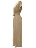 kkboxly  Solid Short Sleeve Dress, Casual Crew Neck High Waist Simple Maxi Dress, Women's Clothing