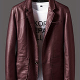 kkboxly  Men's Leather Lapel Zipper Up Cool Trendy Jacket For Autumn Winter Wear