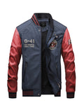 kkboxly Men's Casual Pockets "R" Print Zipper Long Sleeves Baseball Collar PULeather Jacket