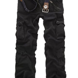 dunnmall  kkboxly  Cotton Solid Multi Flap Pockets Men's Straight Leg Cargo Pants,  Loose Casual Outdoor Pants, Men's Work Pants For Hiking Fishing Angling