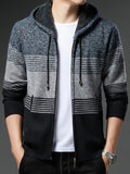 Men's Full Zip Up Casual Fleece Lined Hooded Cardigan, Regular Fit Knitted Sweater Jacket Coat With Pockets For Winter Fall