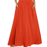 kkboxly  Pleated Long Skirt, Loose Solid Casual Skirt For Spring & Summer, Women's Clothing