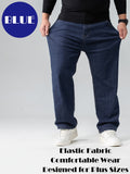 Men's Oversized Long Straight Stretchy Classic Solid Jeans For Spring/autumn, Men's Clothing, Plus Size