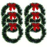 kkboxly 6pcs Christmas Wreaths with Red Bows - Classic PET Holiday Decor for Front Door, Wall & Kitchen - No Power Needed, Featherless Home & Window Accents