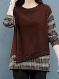 kkboxly  Long Sleeve Plaid Pullover, Crew Neck Casual Top For Spring & Fall, Women's Clothing