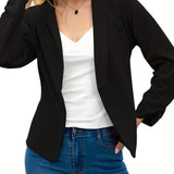 kkboxly  Elegant Solid Long Sleeve Blazer, Open Front Lapel Blazer, Elegant & Stylish Tops For Office & Work, Women's Clothing