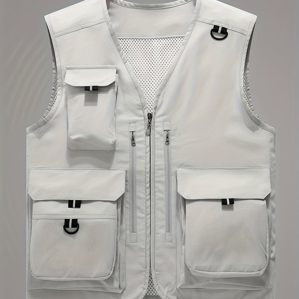 kkboxly  Men's Summer Outdoor Vest: Breathable Mesh, Multi Pockets, Zip Up & Thin Sleeveless Jacket for Fishing, Trekking & Hiking