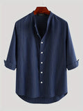 kkboxly  Men's Casual Striped Shirt For Summer Stand Collar Leisure Tops Breathable