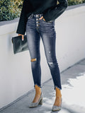 kkboxly  Ripped Light Wash Jeans, High-Rise Cropped & Ripped Raw Hem Skinny Jeans, Casual & Trendy Pants, Women's Clothing & Denim
