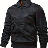 realaiot  Men's Stylish Sports Jacket, Casual Windproof Motorcycle Jacket With Pockets For Spring And Autumn