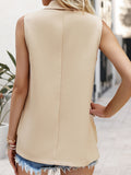 kkboxly  Solid Vest Blazer, Casual Button Front Lapel Sleeveless Simple Outerwear, Women's Clothing
