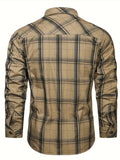 kkboxly  Men's Casual Plaid Button Up Long Sleeve Cotton Multi-pocket Cargo Shirt, Men's Clothes For Spring Summer Autumn, Tops For Men