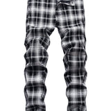 kkboxly  Plaid Pattern Slim Fit Jeans, Men's Casual Mid Stretch Chic Jeans For The Four Seasons