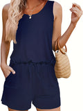 kkboxly  Drawstring Waist Romper Jumpsuit, Casual Sleeveless Romper Jumpsuit, Women's Clothing