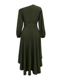 kkboxly  Solid One Shoulder Belted Dress, Elegant Lantern Sleeve Dress, Women's Clothing