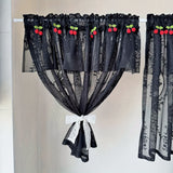 kkboxly 1pc Vintage-Inspired Short Valance Curtains - Rod Pocket Top Voile Half Curtains for Kitchen Windows, Pastoral Cherry Living Room Home Decor with Sheer Embroidery Lace and Classic Design