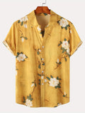 kkboxly  Men's Casual Slim Short Sleeve Shirts With Flower For Summer