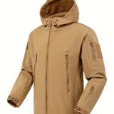 kkboxly  Men's Casual Hooded Warm Soft Shell Waterproof Windbreaker Jacket Coat Regular Fit Coat For Winter Autumn Outdoors Hiking