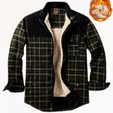 kkboxly  Men's Plaid Print Jacket, Windproof Thermal Patchwork Lapel Winter Shirt For Men's Winter Outdoor Activities