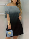 kkboxly  Color Block Off Shoulder Dress, Elegant Backless Short Sleeve Dress For Spring & Summer, Women's Clothing