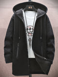 kkboxly  Warm Mid-length Hooded Fleece Coat, Men's Comfortable Solid Color Zip Up Knitted Cardigan For Spring Fall