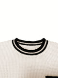 kkboxly  Crew Neck Knitted Striped Cuff Sweater, Men's Casual Warm Chest Pocket Slightly Stretch Pullover Sweater For Fall Winter