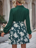 kkboxly  Elegant V-neck Belt  Dress, Long Sleeve Print V-neck Lapel Waist Summer Dresses, Women's Clothing