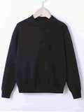 kkboxly  All Match Knitted Sweater, Men's Casual Warm Mid Stretch Solid Color Crew Neck Pullover Sweater For Fall Winter