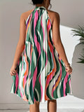 Kkboxly   Striped Pleated Halter Neck Dress, Sexy Sleeveless Random Print Dress For Spring & Summer, Women's Clothing