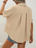 2025 kkboxly  Ruched Short Sleeve Blouse, Casual Button Front Collar Blouse, Women's Clothing