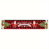 Christmas Tablecloth Decoration - 1PC Polyester Table Runner with Santa & Xmas Tree Design for Holiday Dinner, Machine Made Festive Table Decor, 70.8" x 13.8" - Red Checkered Seasonal Event Table Cover