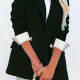 Solid Buttons Blazer, Casual Lapel Long Sleeve Work Office Outerwear, Women's Clothing